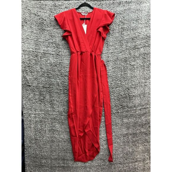 Amanda Uprichard Dresses & Skirts - Amanda Uprichard Martinique Dress Red Midi Tulip V Neck Ruffle Sleeve‎ NWT Small